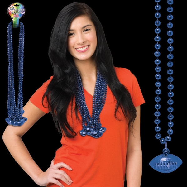 Blue Beaded Necklace with Football Pendant