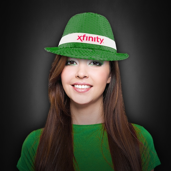 Green Sequin Costume Fedora with Imprinted Band