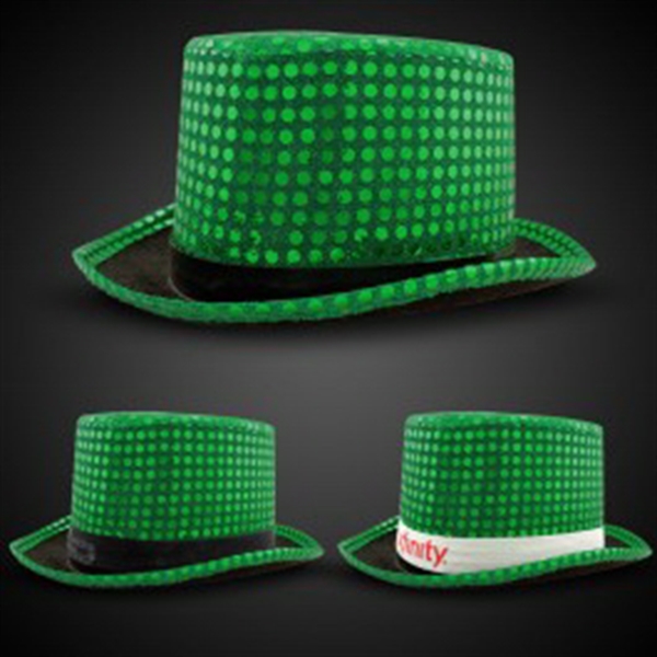 Green Sequin Top Hats (Imprintable Bands Available)