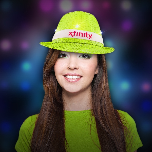 Neon Light Green LED Sequin Fedora with Imprinted Band