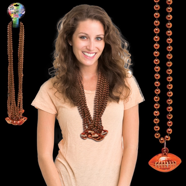 Orange Beaded Necklace with Football Pendant
