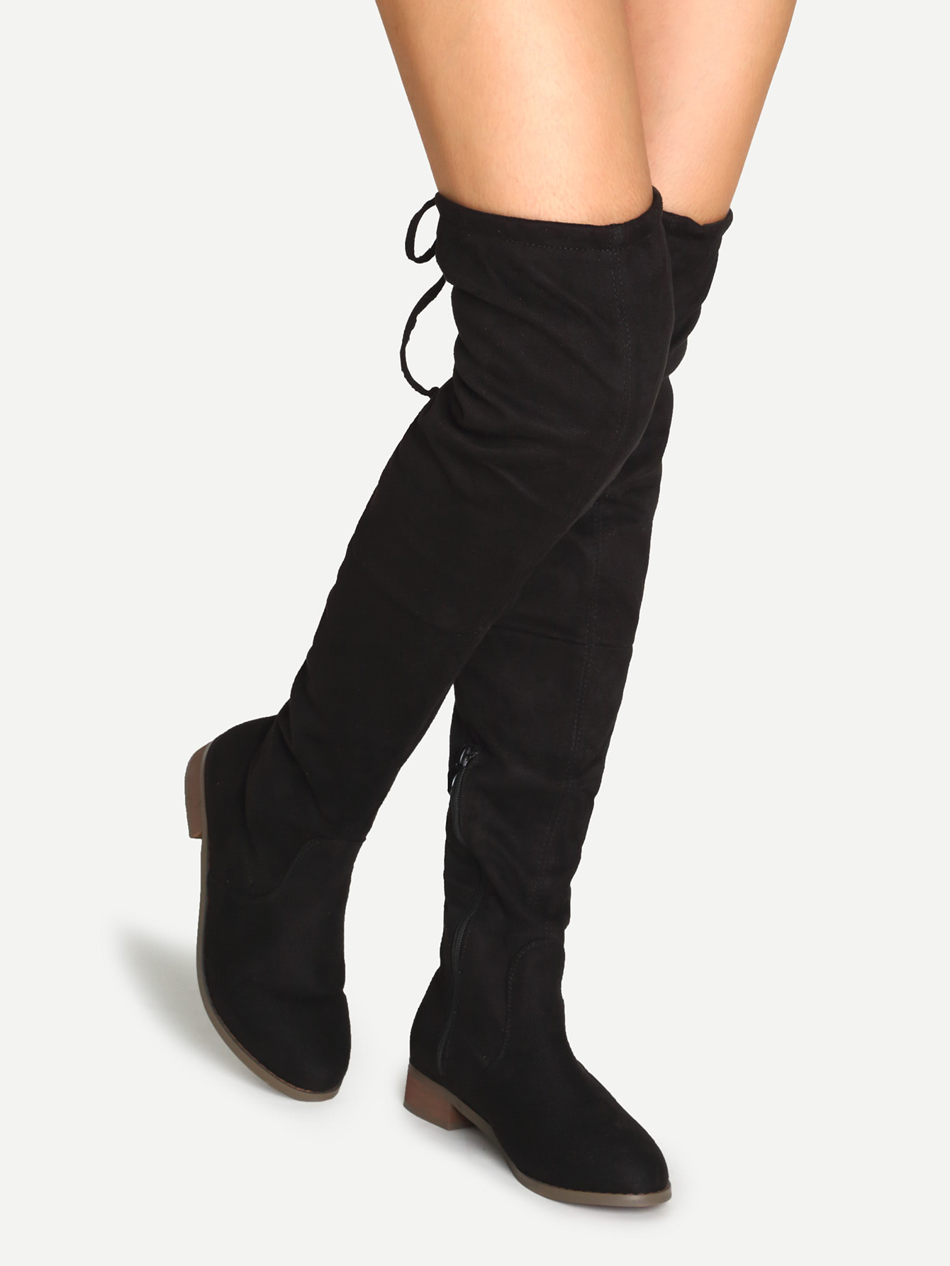 Black Suede Over The Knee Zipper Boots