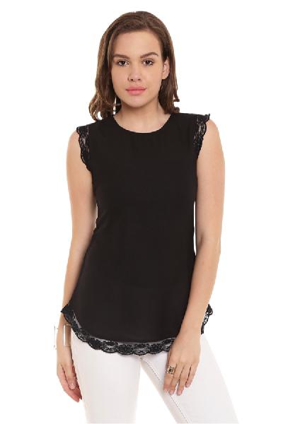 Top400446 solid black ladies top