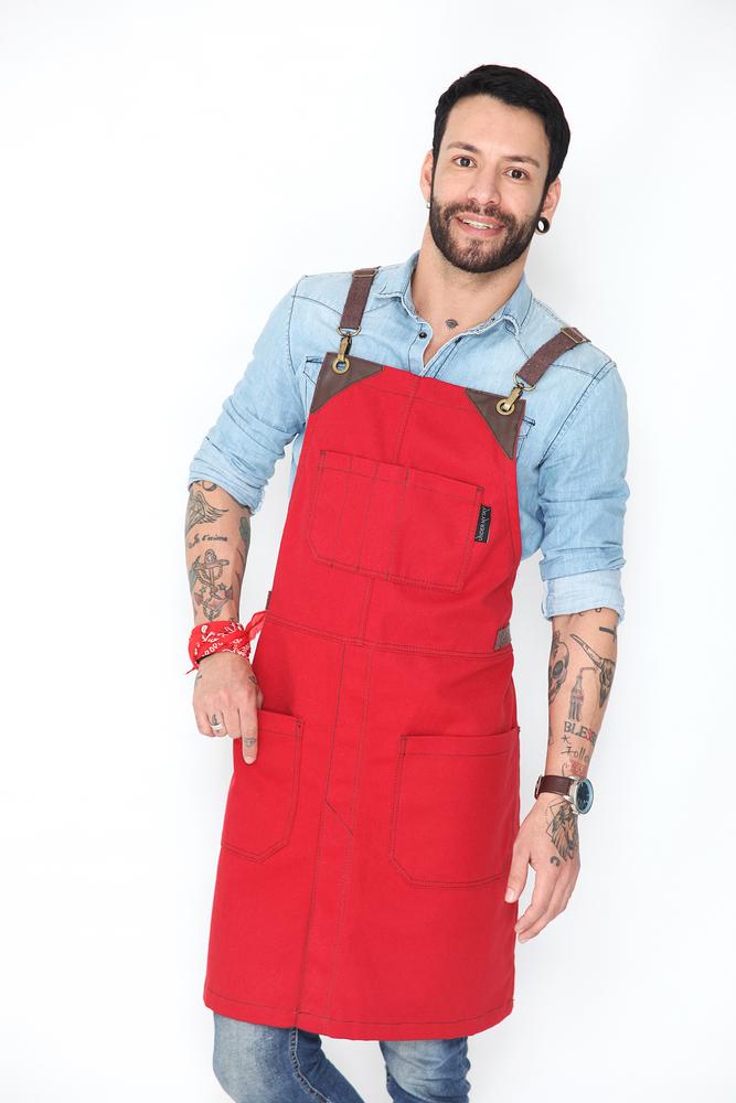 BACK APRON - RUBY RED CANVAS