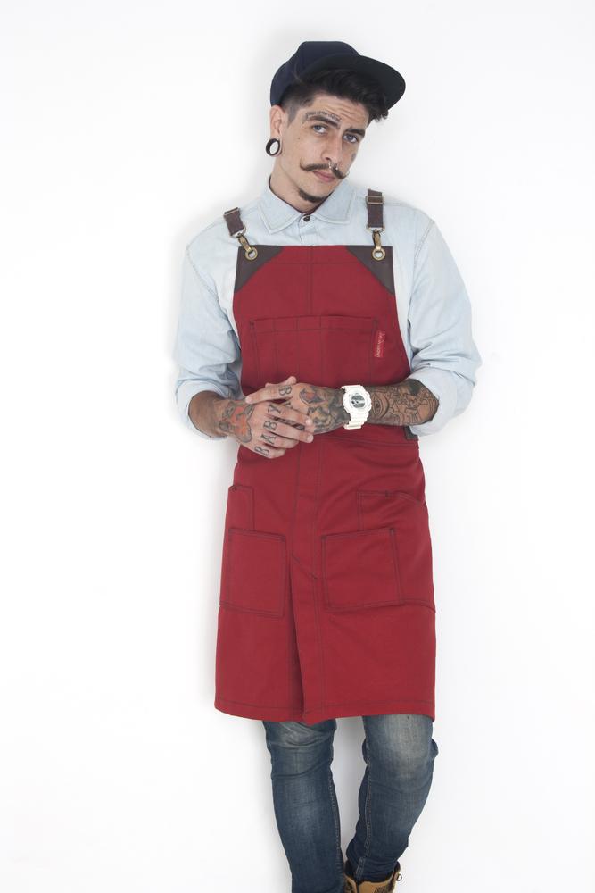 CROSS-BACK CARGO APRON - RUBY RED CANVAS