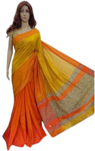 Yellow and Orange Handloom Sarees, Saree Length : 6.25 meter