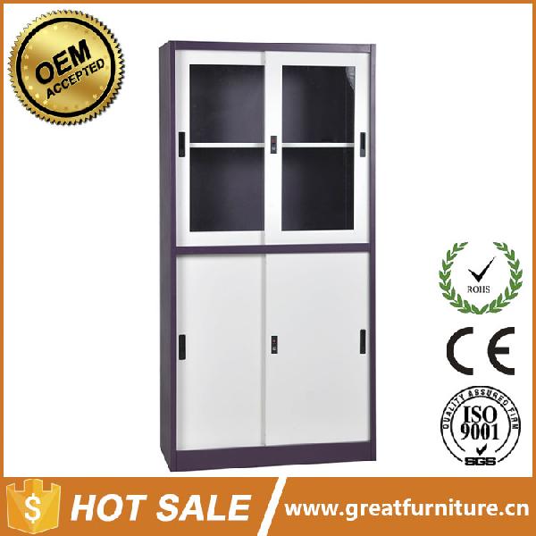 Half Height Two Glass Sliding Door Stainless Steel File Cabinet