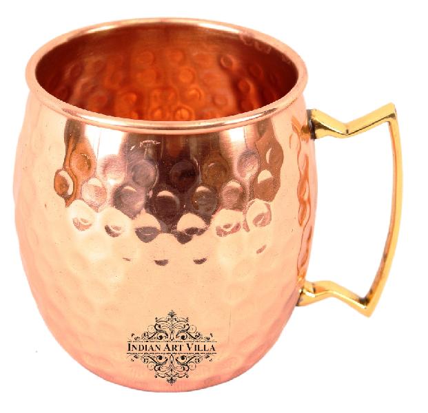 Copper Round Hammered Mug with Brass handle