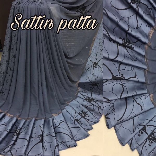 Beautiful Flower Print Georgette With Satin Patta Designer - Etsy