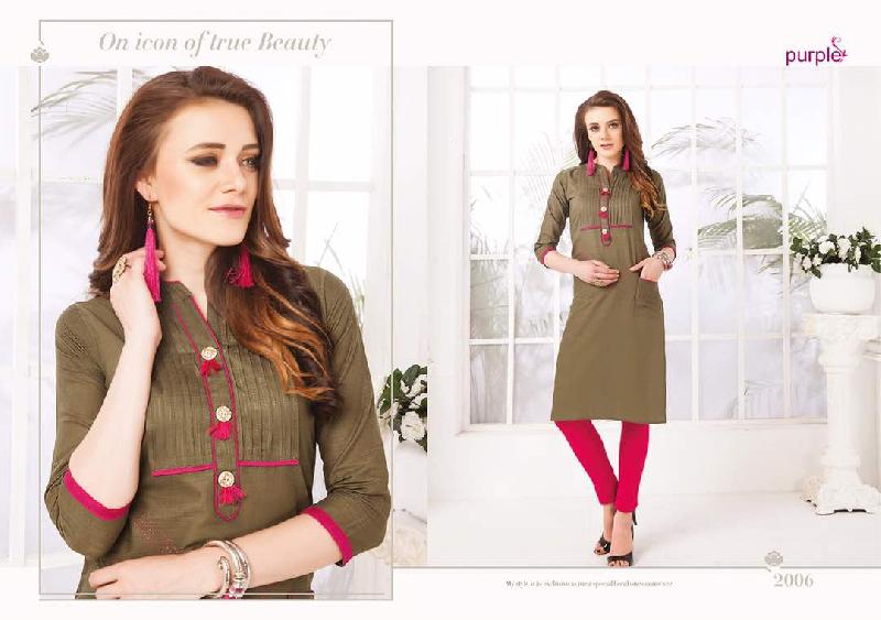 cotton single color kurtis from purple kaira available at wholesale