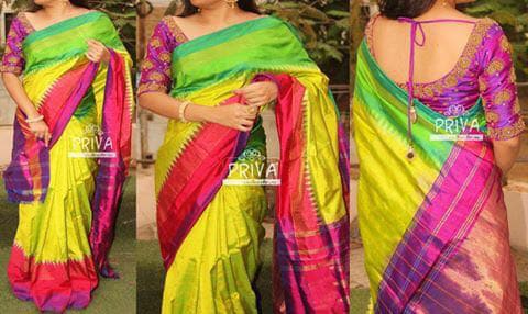 Ikat Printed Tussar Ghicha Silk Saree || Peepal Clothing