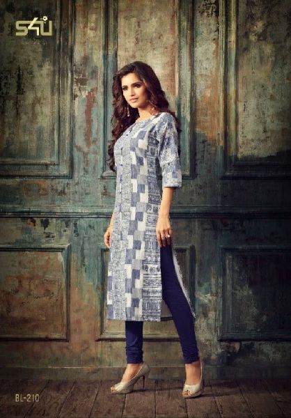 Mesmerizing royal blue colour rayon silk kurti with beautiful aari
