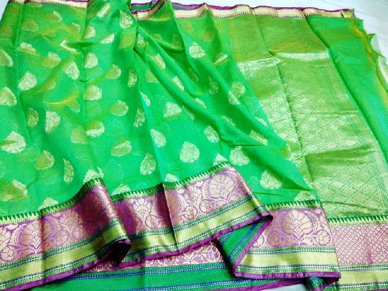 banarasi chanderi silk sarees with contrast pallu and blouse