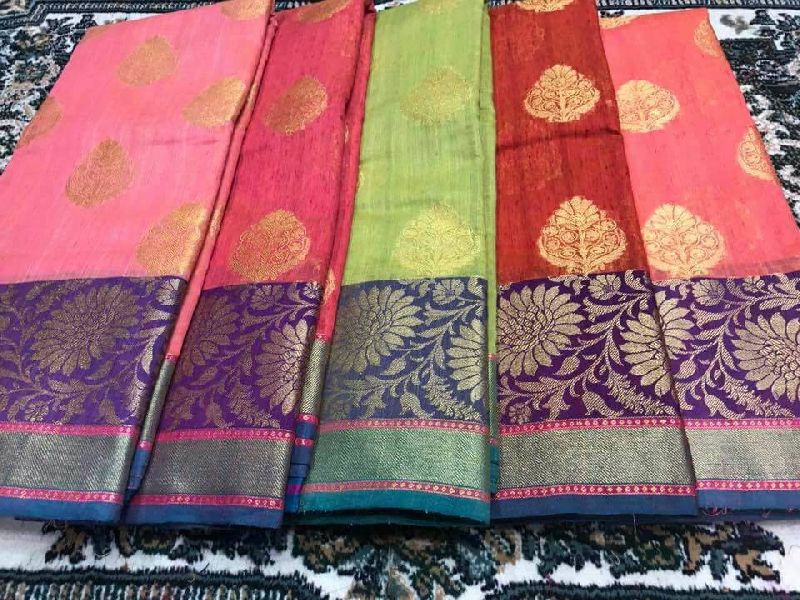dupion art silk weaving sarees with contrast pallu
