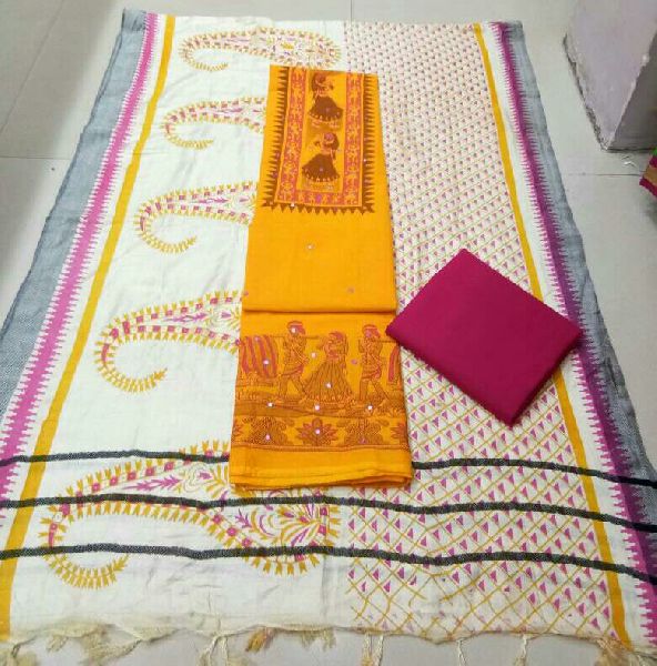 handloom cotton embroidered with pashmina dupatta