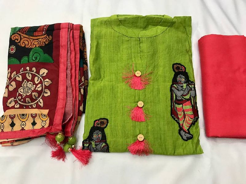 khadi cotton embrodiered krishna work suits