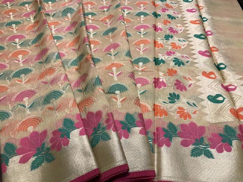 maheswari silk sarees with floral multi color weaving work