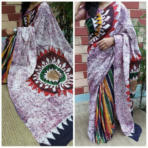 mal mal cotton hand batik printed sarees
