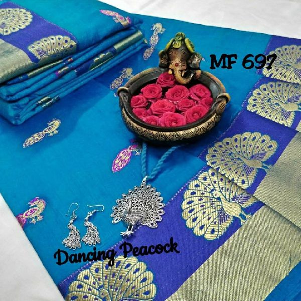 handloom silk contrast peacock border sarees