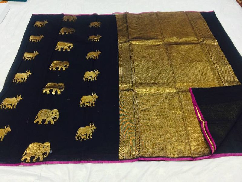 silk cotton sarees with animal weaving work