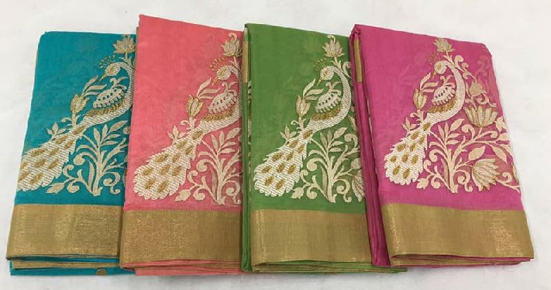 supernet peacock embrodiery sarees