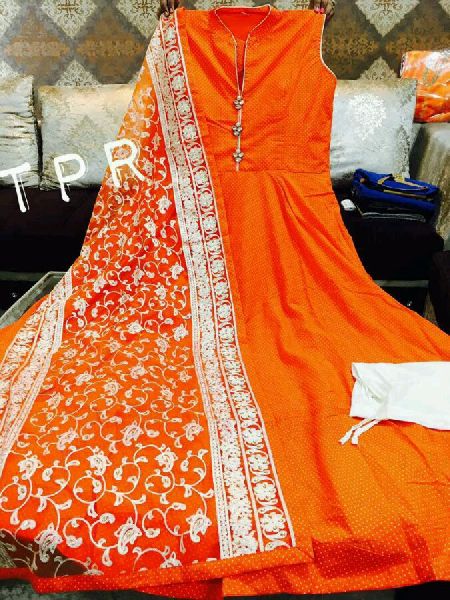 tpr silk gowns with bottom and dupatta