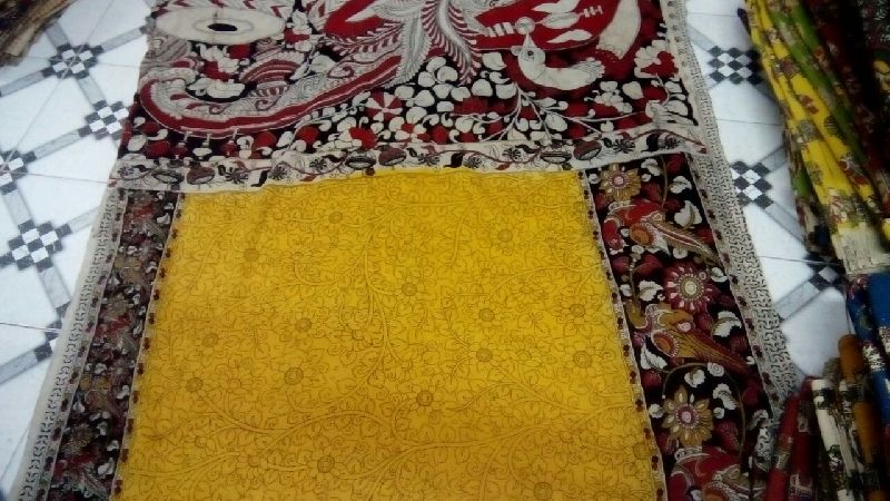 Plain Silk Kalamkari Cotton Saree, Technics : Handloom, Yarn Dyed