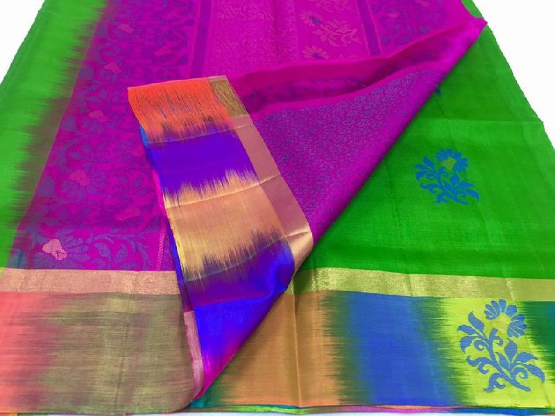 pure silk ikkat border designed sarees