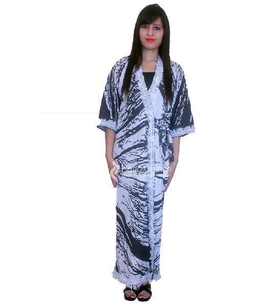 Beautiful Indian Cotton Long Kimono, Color : White, Gray