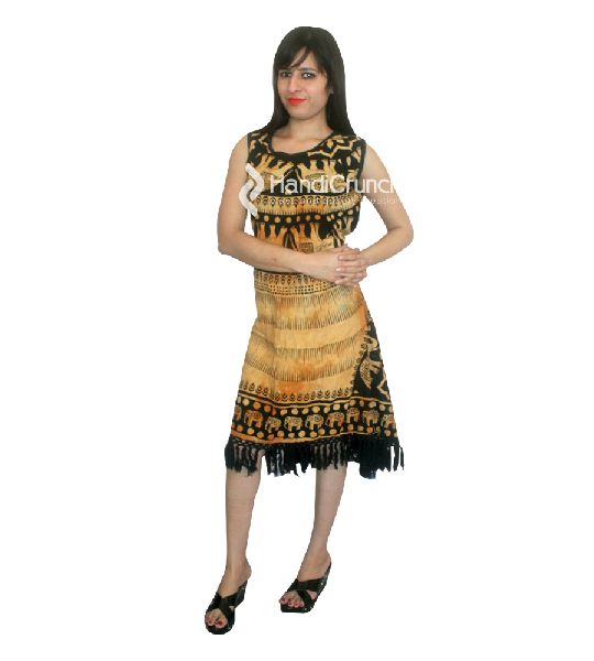 Black Yellow Elephant Print Mandala Short Dress