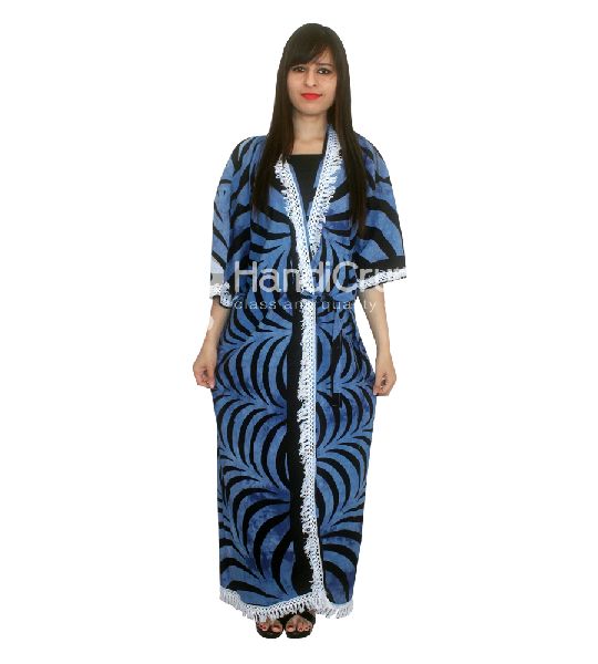 Handicrunch Cotton Blue Long Bath Robe, Gender : Female