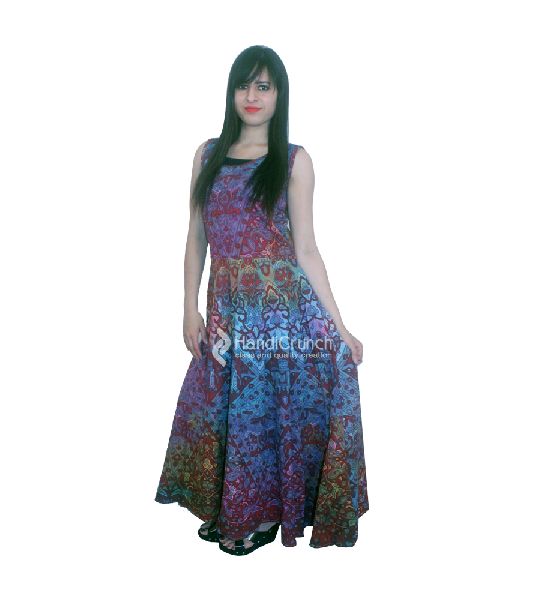 Colorful Hippie Printed Long Evening Gown, Size : Free Size