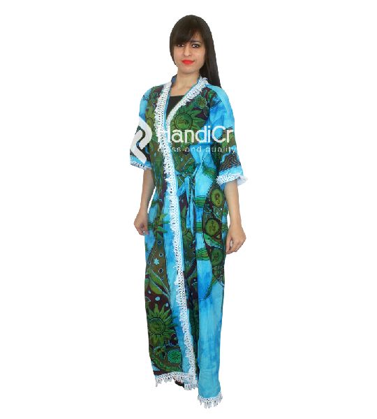 Sun moon printed gown bath robe, Feature : Bohemian Kimono