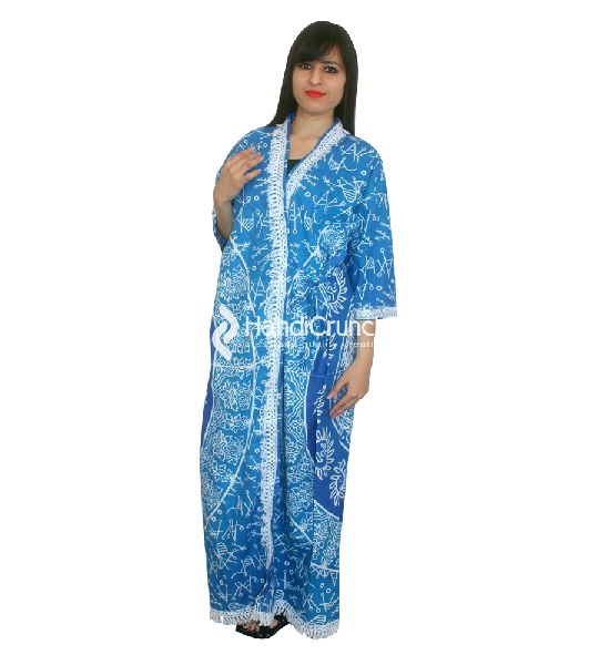 Beautiful sky blue elephant printed robe, Gender : Female