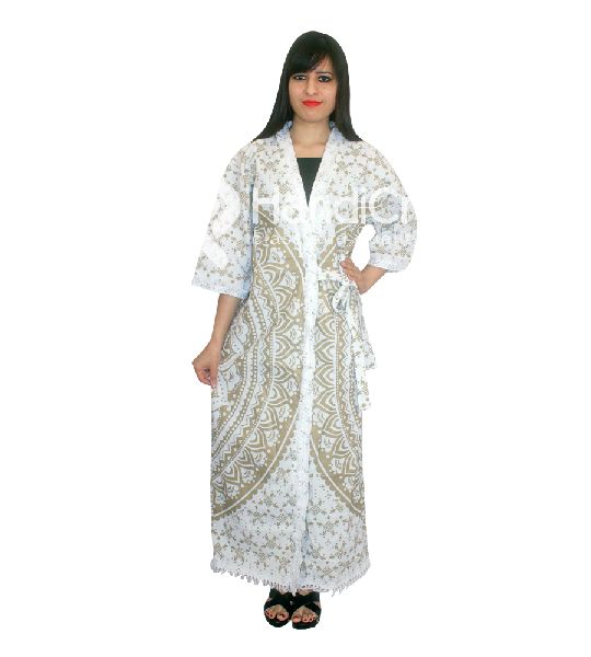 Beautiful golden mandala printed bath robe, Size : Free