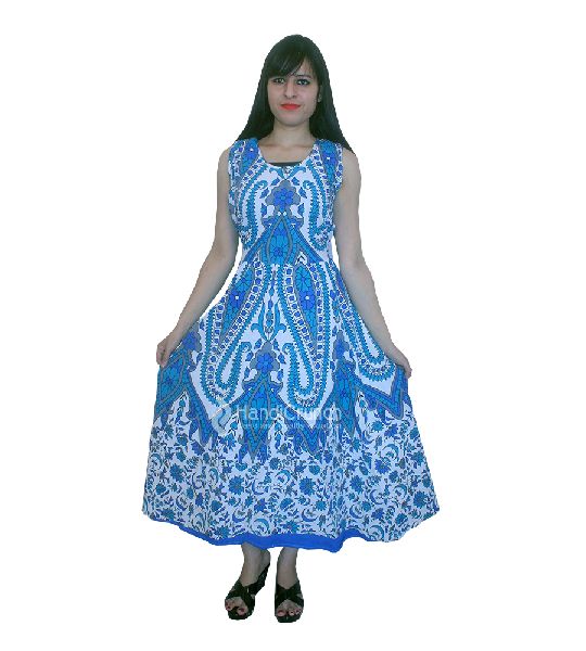 Ethnic Blue Mandala Nightwear Evening Gown, Size : Free Size