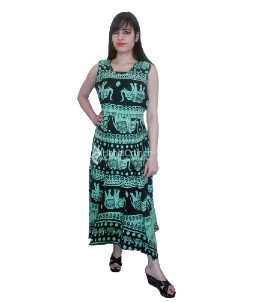 Black Elephant Printed Evening Gown, Size : Free