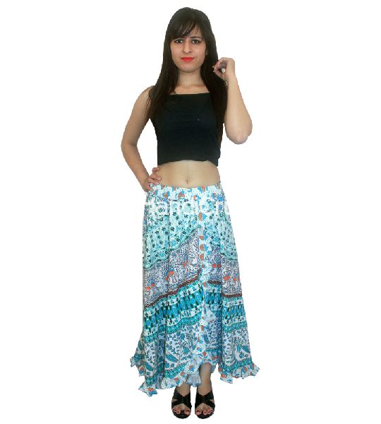 Multicolor Block Printed Designer Ruffle Skirt, Gender : Female