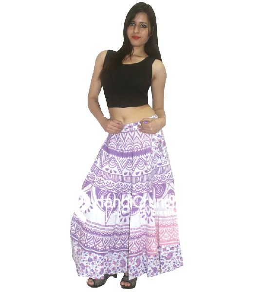 Pink Purple Floral Mandala Print Floor Length Long Skirts