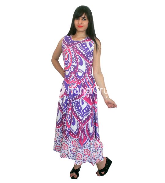 Pink Purple Lotus Ombre Mandala Sleeveless Evening Gown