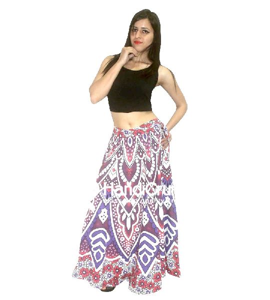 Cotton Handmade Flower Mandala Print Floor Length Long Skirts