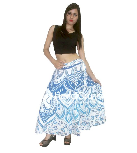Blue mandala designed rapron skirt, Technics : Printed