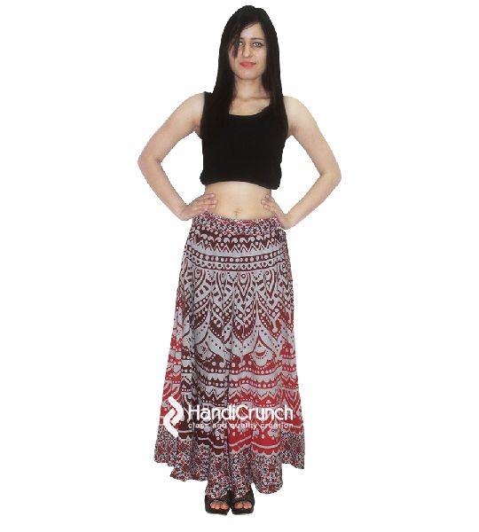 Pure Cotton Handmade Ombre Mandala Print Floor Length Long Skirts