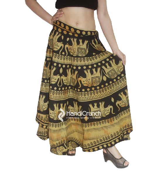 Beautiful yellow elephant printed rapron skirt, Supply Type : Bulk