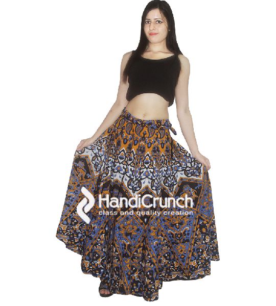 Cotton Handmade Multi Star Mandala Print Floor Length Long Skirts