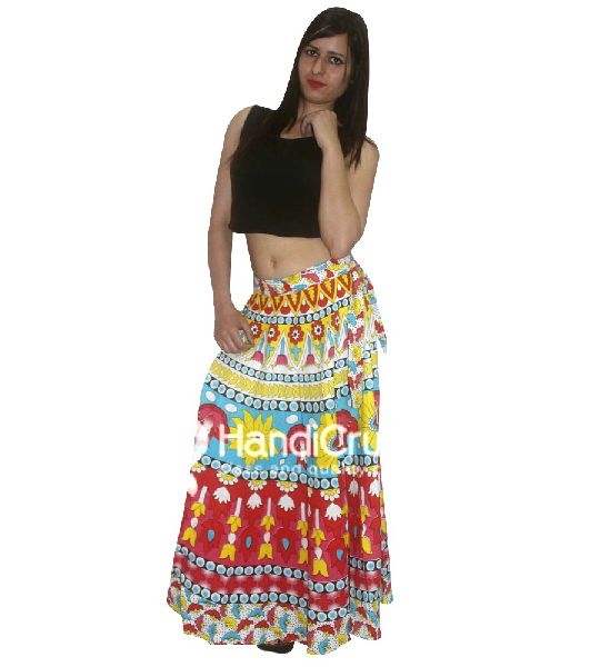 Beautiful colored flower printed long wrap skirt
