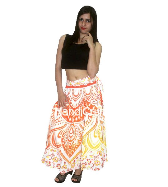 Orange mandala printed rapron skirt, Supply Type : Bulk