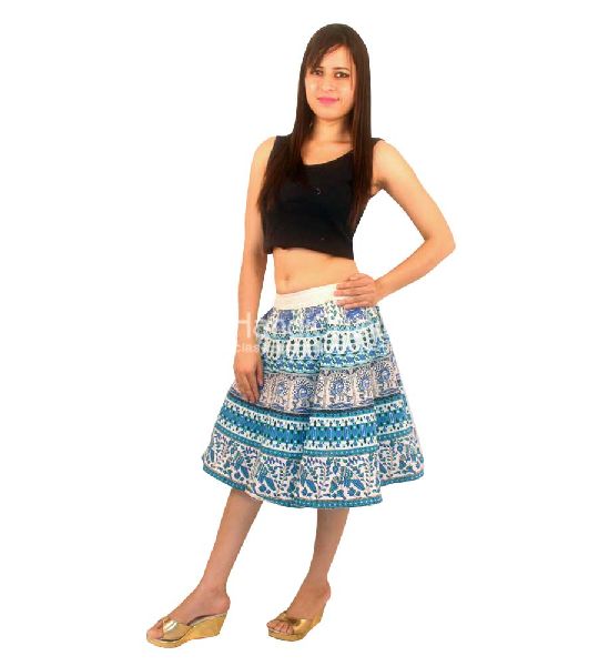 Sky Parrot Print Mandala Wrap Around A-Line Elastic Short Skirts, Midi For Girls