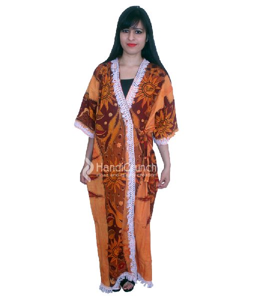 Sun and Moon Printed Cotton Long Kimono