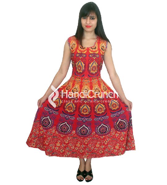 Traditional Cotton Mandala Evening Gown, Size : Free